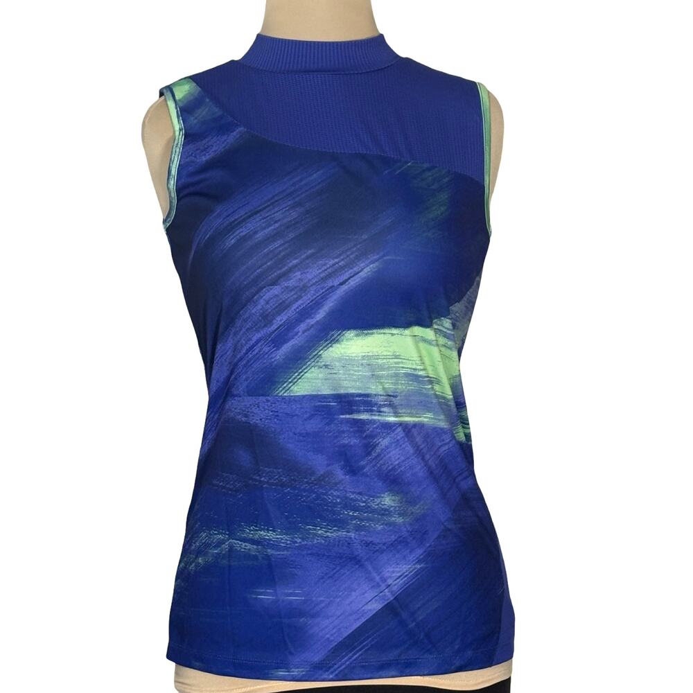 PGA Tour Golf Tank Top Womens XS Blue Mesh Mock Neck Sleeveless Athletic